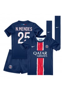 Paris Saint-Germain Nuno Mendes #25 Jalkapallovaatteet Lasten Kotipeliasu 2024-25 Lyhythihainen (+ Lyhyet housut)